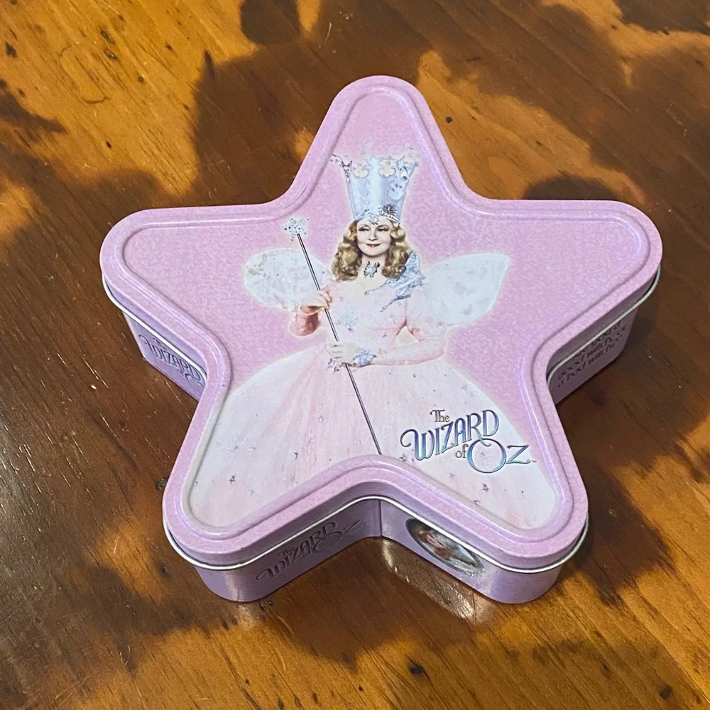 Collectible Glynda the Good Witch Wizard of Oz tin treasure box trinket box pink